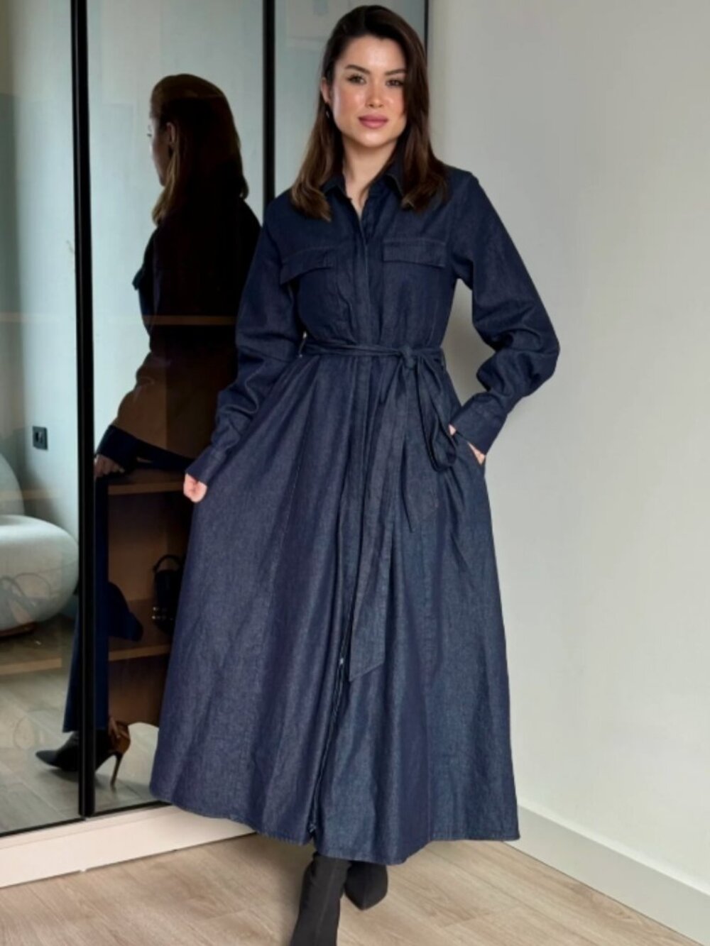 NWT ZW COLLECTION BELTED DENIM DRESS XS 5216